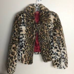 Express Leopard Print Faux Fur Coat Jacket Small